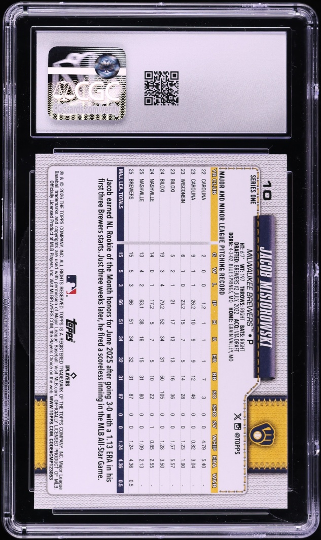 2026 Topps Jacob Misiorowski ROOKIE #10 CGC 7.5 NRMT+