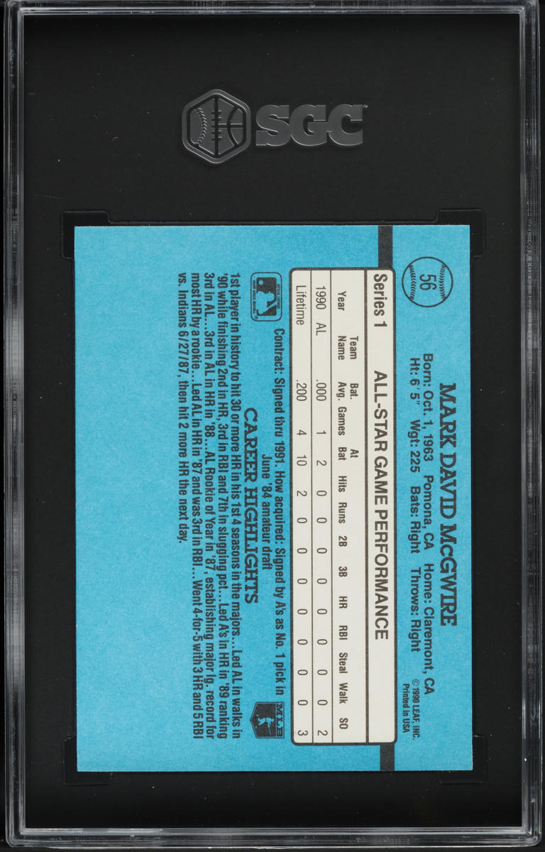 1991 Donruss Mark McGwire #56 SGC 9 MINT