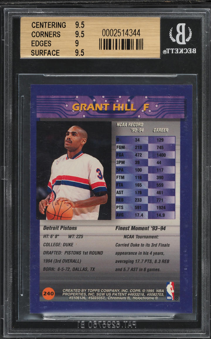 1994 Finest Refractor Grant Hill ROOKIE #240 BGS 9.5 GEM MINT