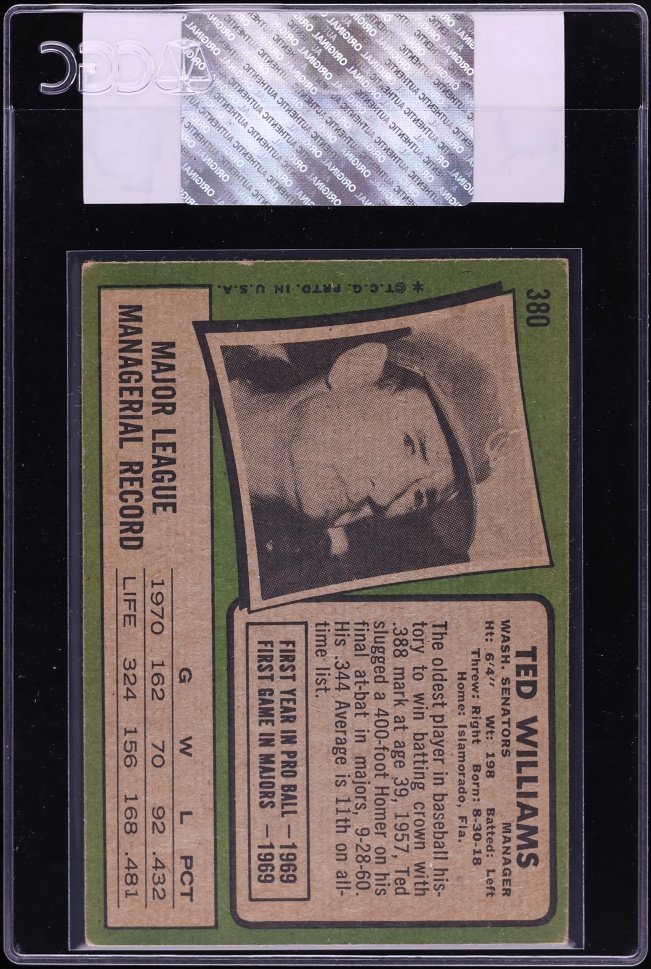 1971 Topps Ted Williams #380 CGC AUTH