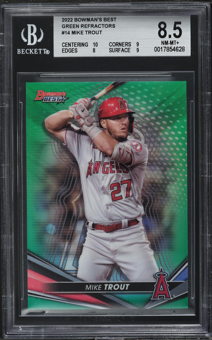 2022 Bowman's Best Green Refractor Mike Trout 1/99 #14 BGS 8.5 NM-MT+