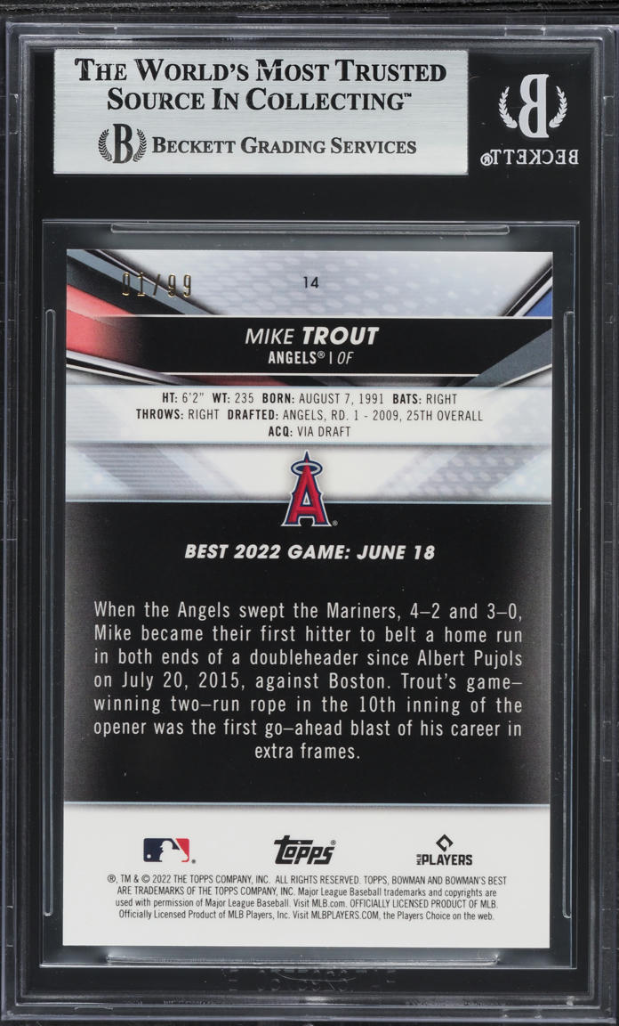 2022 Bowman's Best Green Refractor Mike Trout 1/99 #14 BGS 8.5 NM-MT+