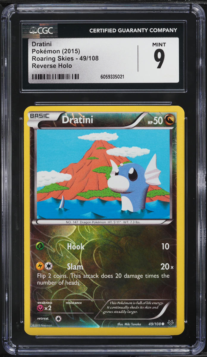 2015 Pokemon XY Roaring Skies Reverse Holo Dratini #49 CGC 9 MINT