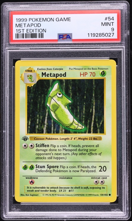1999 Pokemon Base Set Shadowless 1st Edition Metapod #54 PSA 9 MINT