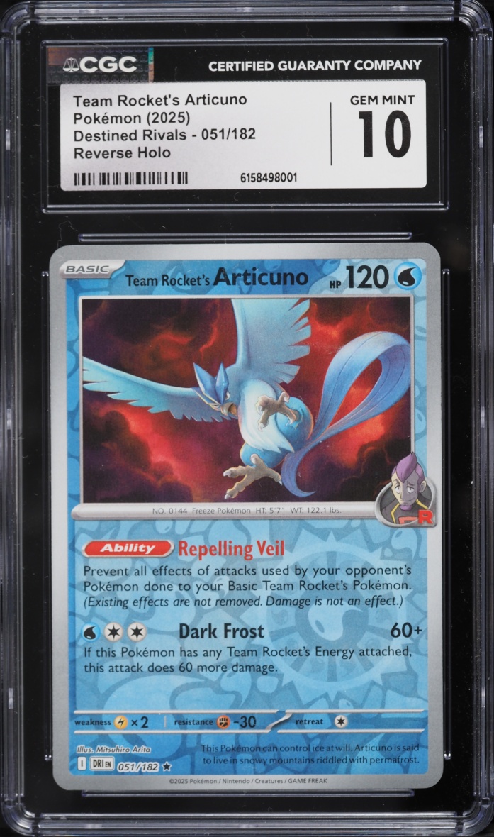 2025 Pokemon SV Destined Rivals Reverse Holo Team Rocket's Articuno #051 CGC 10 GEM MINT