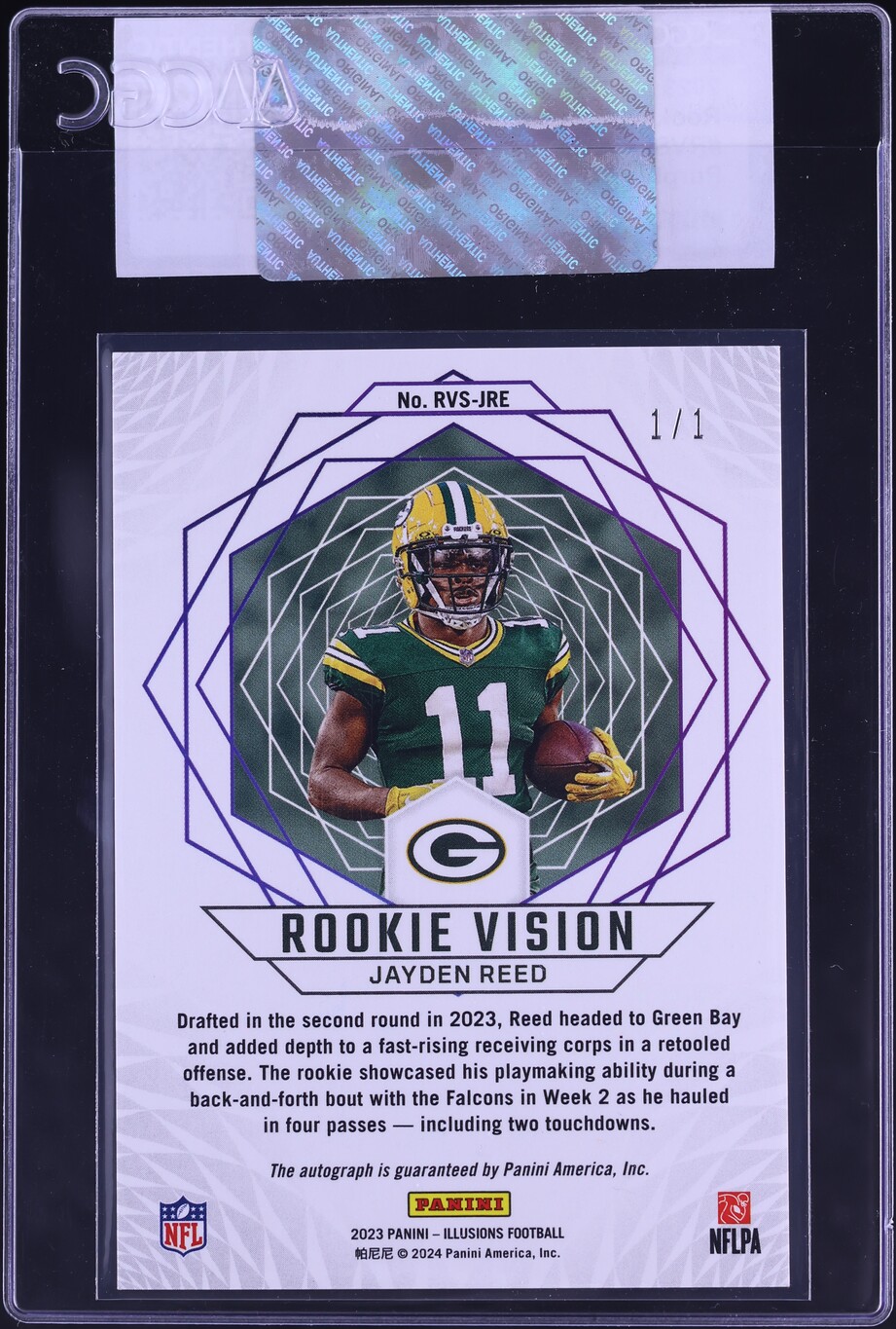 2023 Panini Illusions Vision Purple Jayden Reed ROOKIE AUTO 1/1 #RVSJRE ...