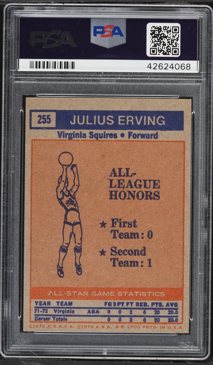 1972 Topps ABA All Stars Julius Erving ROOKIE #255 PSA 8 NM-MT