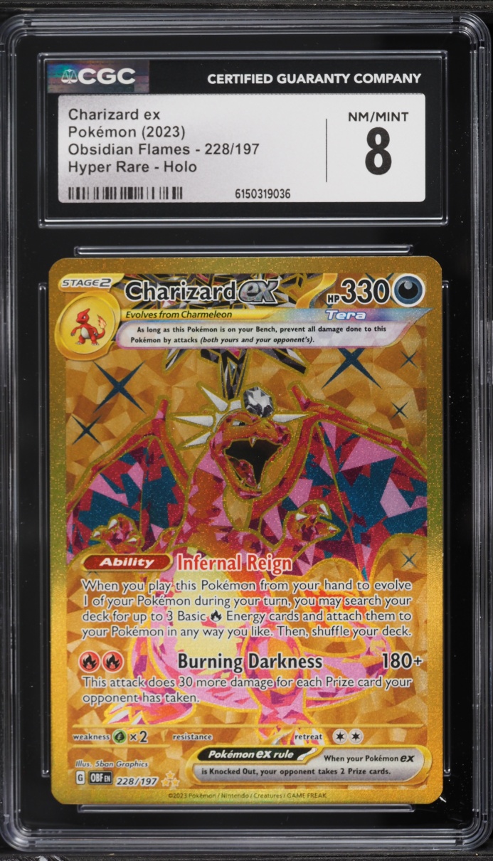 2023 Pokemon Scarlet & Violet Obsidian Flames Gold Rare Charizard ex #228 CGC 8 NM-MT