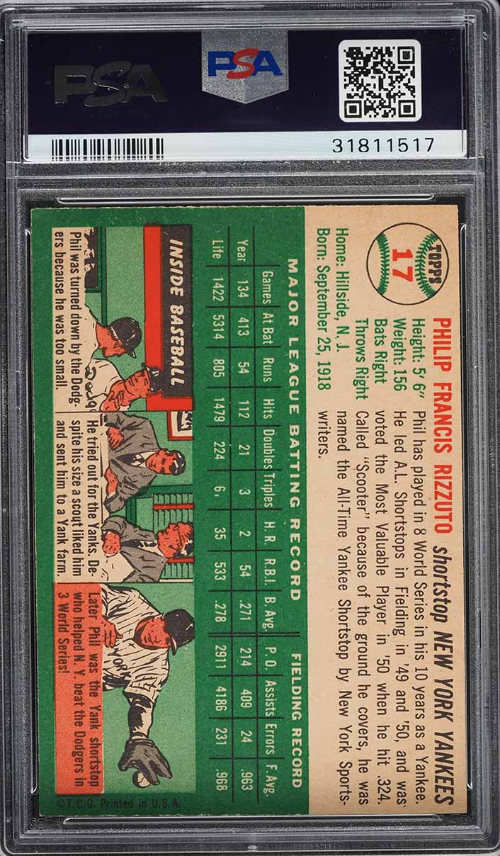 1954 Topps Phil Rizzuto #17 PSA 8 NM-MT