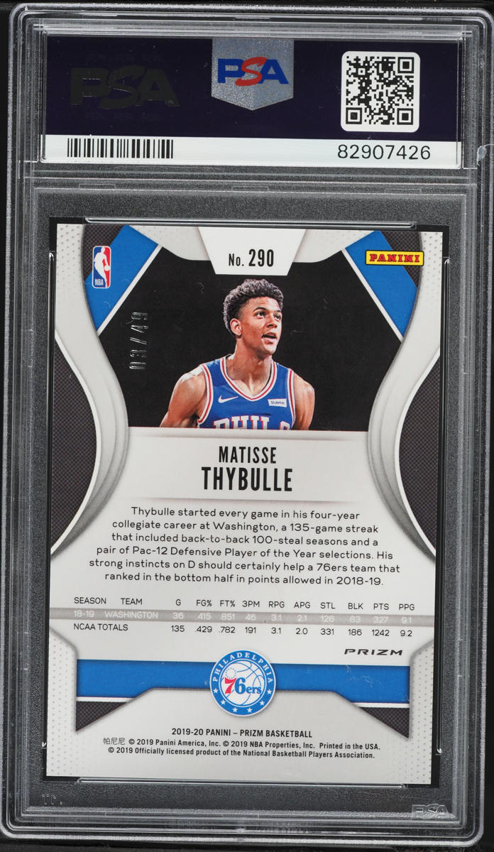 2019 Panini Prizm Orange Matisse Thybulle ROOKIE /49 #290 PSA 10 GEM MINT