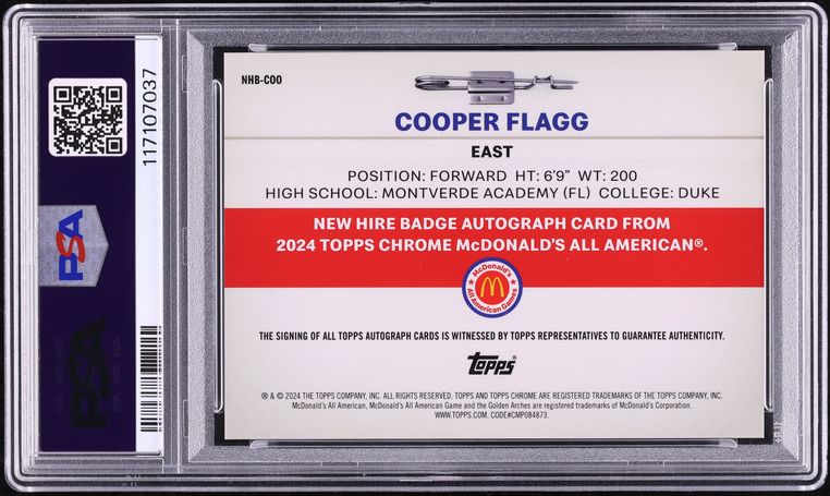 2024 Topps Chrome McDonald's Superfractor Cooper Flagg ROOKIE AUTO 1/1 PSA 10