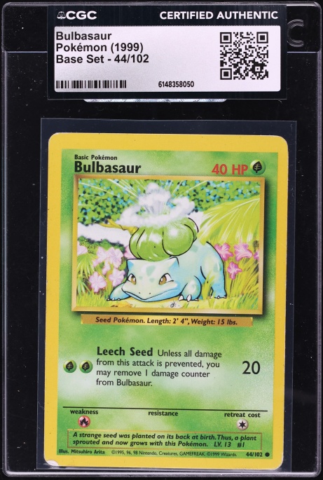 1999 Pokemon Base Set Bulbasaur #44 CGC AUTH