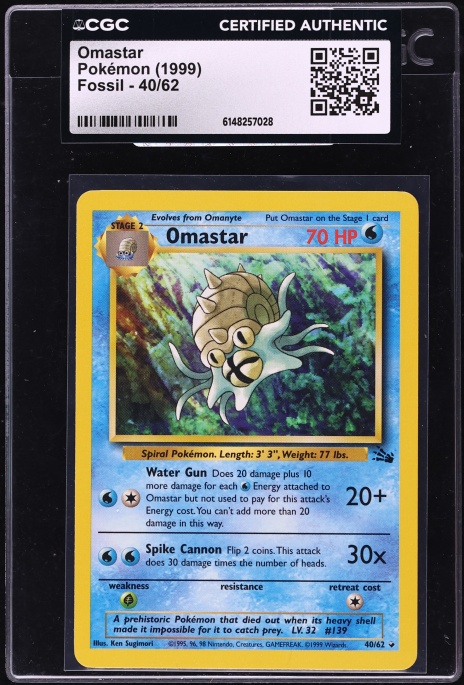1999 Pokemon Fossil Omastar #40 CGC AUTH
