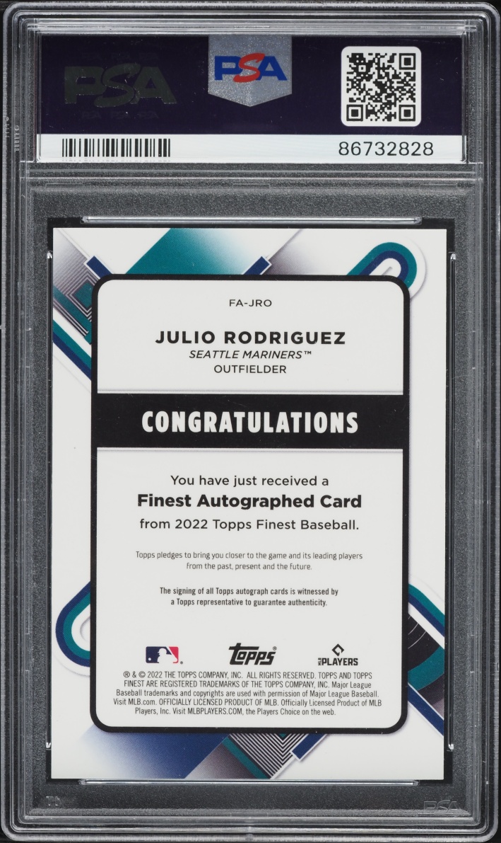 2022 Finest Red Refractor Julio Rodriguez ROOKIE AUTO 1/5 #FA-JRO PSA 10 GEM MINT