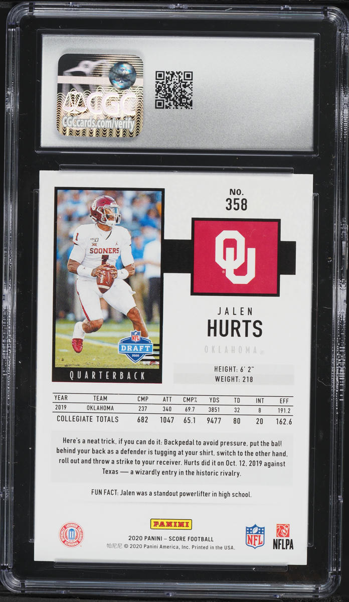 2020 Score Football Jalen Hurts ROOKIE #358 CGC 9 MINT