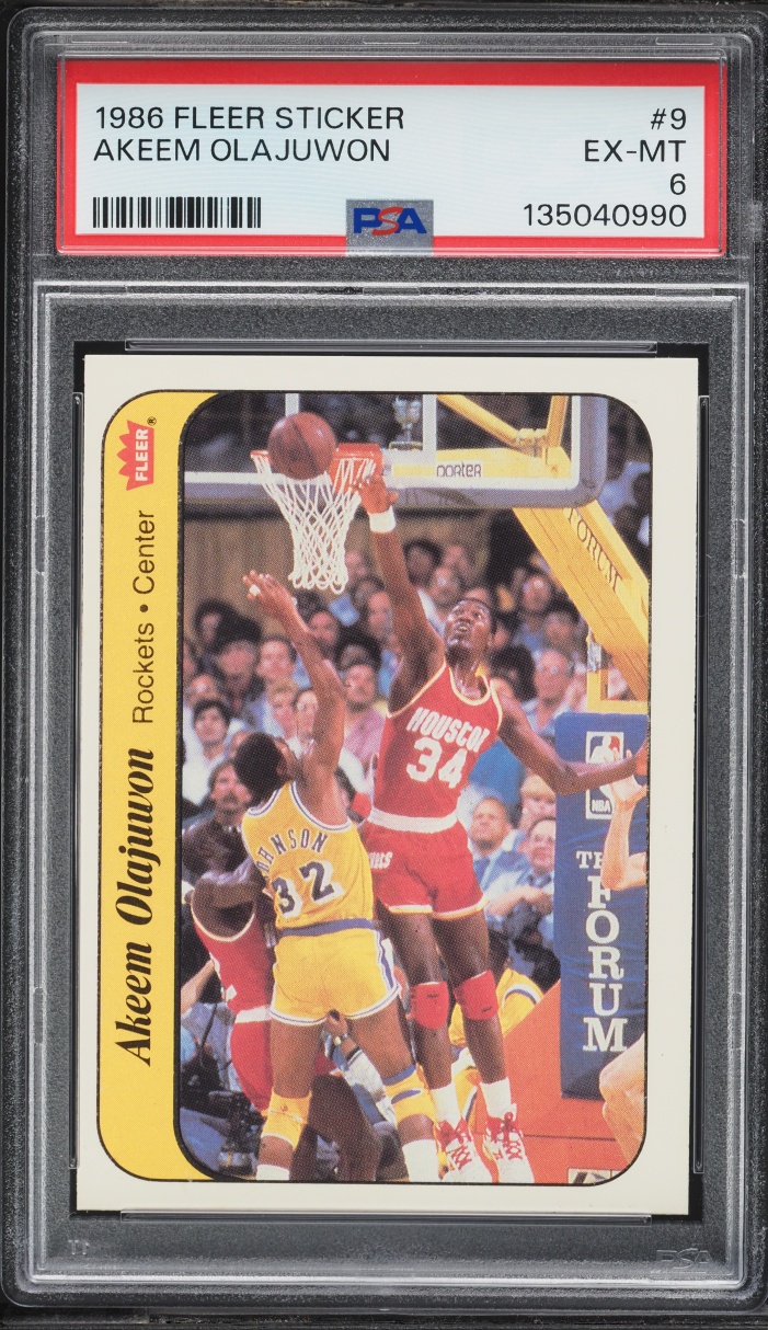 1986 Fleer Sticker Basketball Hakeem Olajuwon ROOKIE #9 PSA 6 EXMT