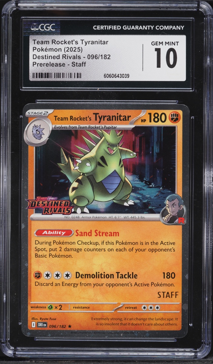 2025 Pokemon SV Destined Rivals Prerelease Staff Team Rocket's Tyranitar #182 CGC 10 GEM MINT
