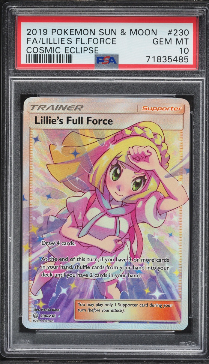 2019 Pokemon Sun & Moon Cosmic Eclipse Full Art Lillie's Full Force #230 PSA 10 GEM MINT