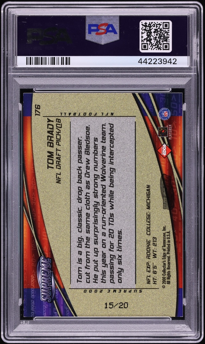 2000 Collectors Edge Supreme Hologold Tom Brady ROOKIE /20 #176 PSA 6 EXMT