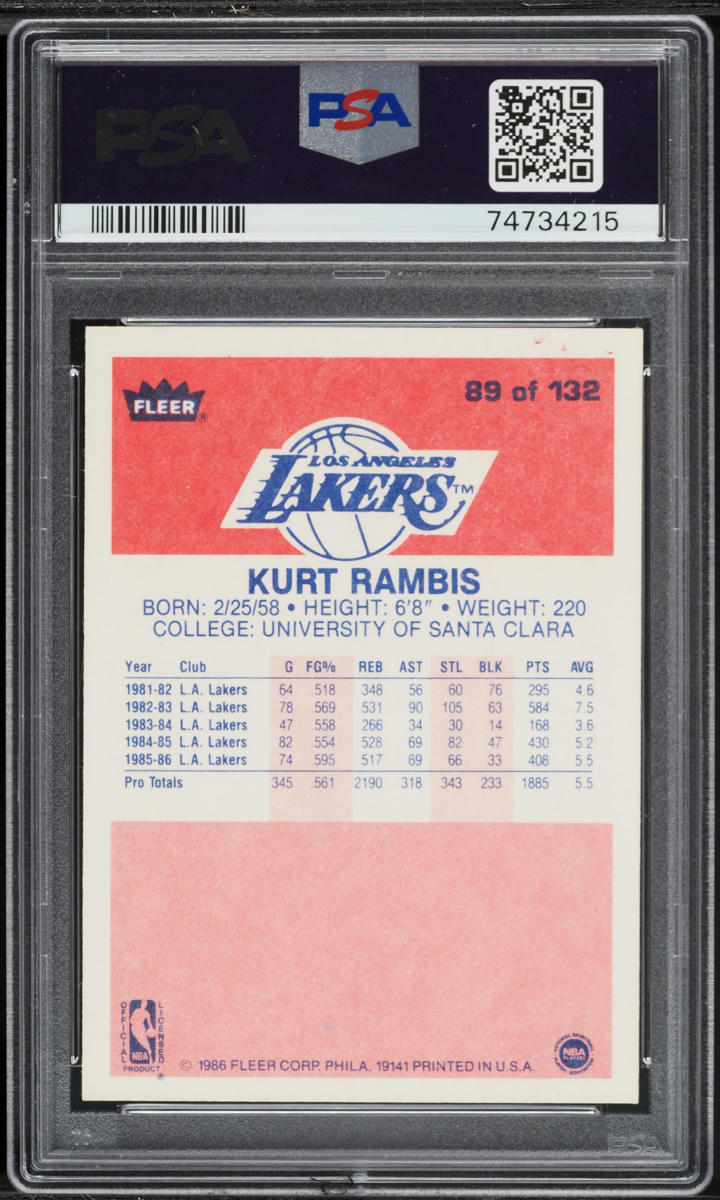 1986 Fleer Basketball Kurt Rambis ROOKIE #89 PSA 7 NRMT