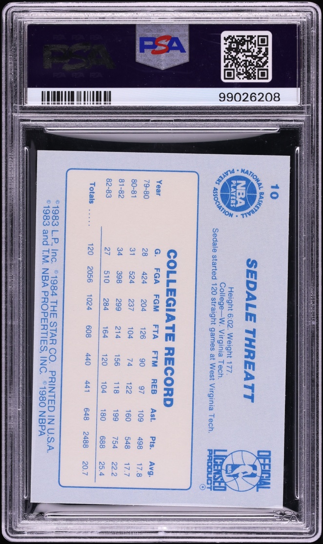 1983 Star Basketball Sedale Threatt ROOKIE #10 PSA 8 NM-MT
