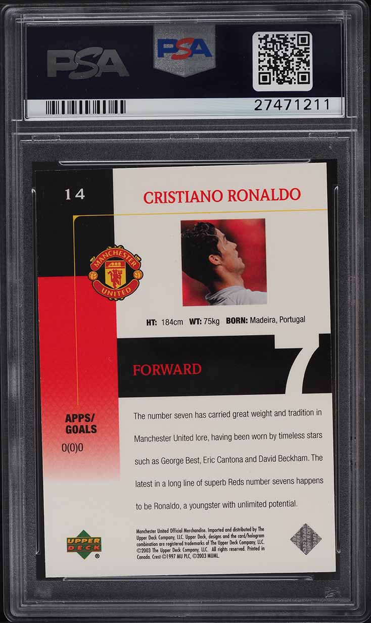 2003 Upper Deck Manchester United Silver Cristiano Ronaldo ROOKIE /99 #14 PSA 8 NM-MT