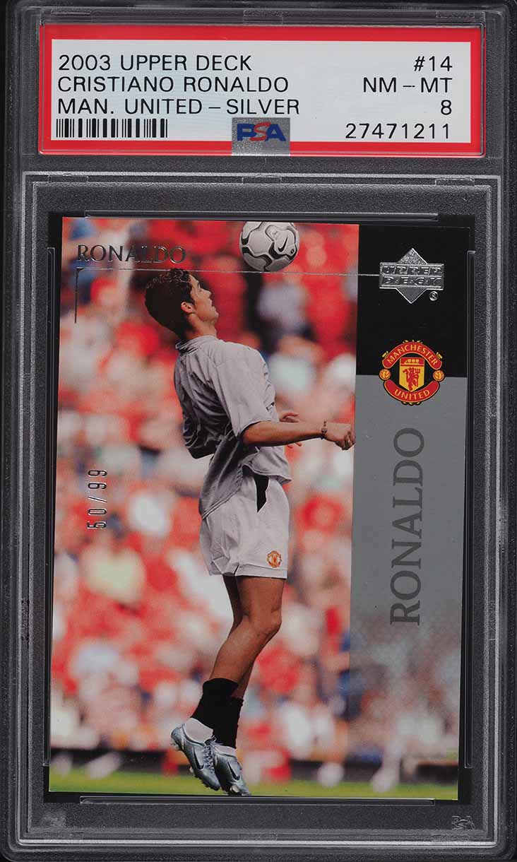 2003 Upper Deck Manchester United Silver Cristiano Ronaldo ROOKIE /99 #14 PSA 8 NM-MT