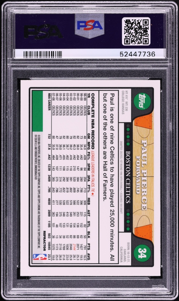 2008 Topps Chrome Refractor Paul Pierce #34 PSA 10 GEM MINT