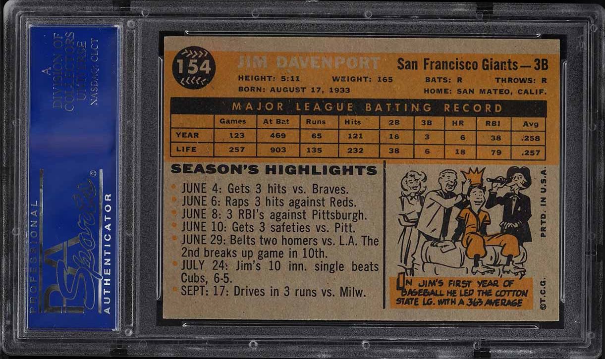 1960 Topps Jim Davenport #154 PSA 8 NM-MT
