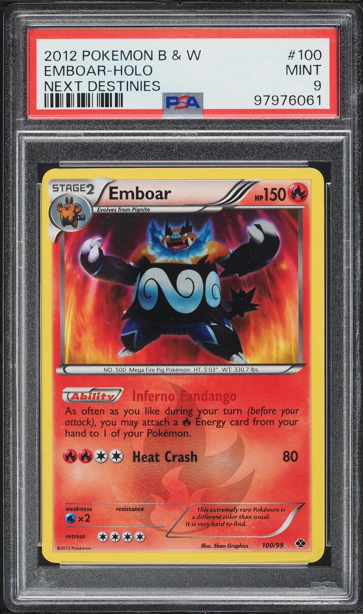 2012 Pokemon Black & White Next Destinies Holo Emboar #100 PSA 9 MINT