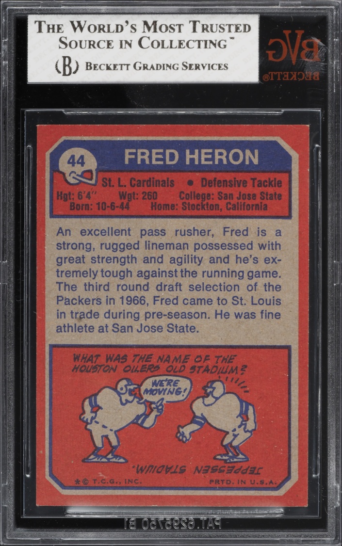 1973 Topps Football Fred Heron #44 BVG 8 NM-MT