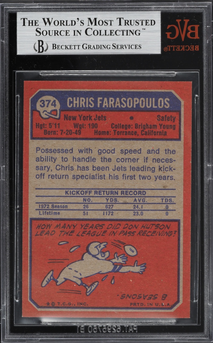 1973 Topps Football Chris Farasopoulos #374 BVG 8.5 NM-MT+