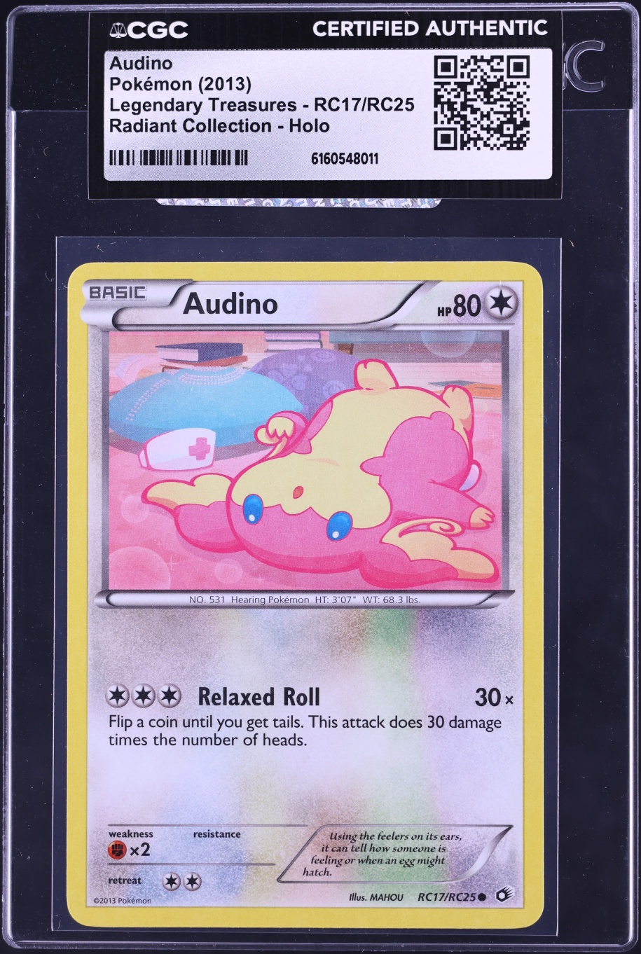 2013 Pokemon Black & White Legendary Treasures Radiant Collection Holo Audino #RC17 CGC AUTH