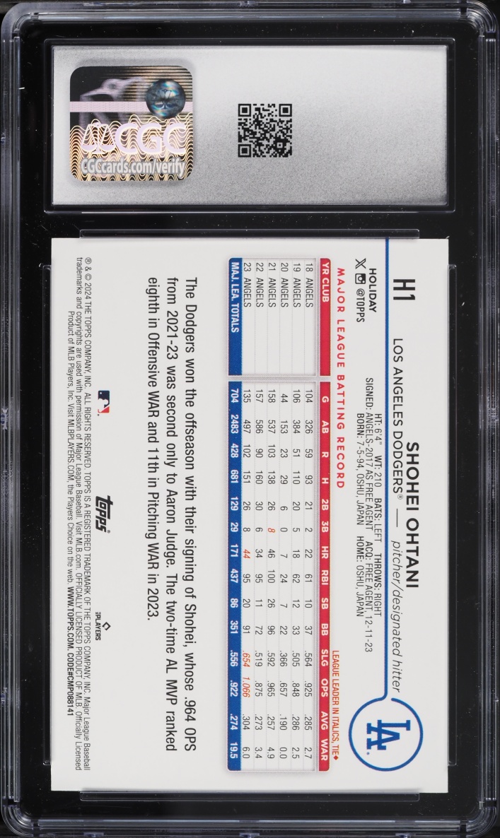 2024 Topps Holiday Shohei Ohtani #H1 CGC 10 GEM MINT