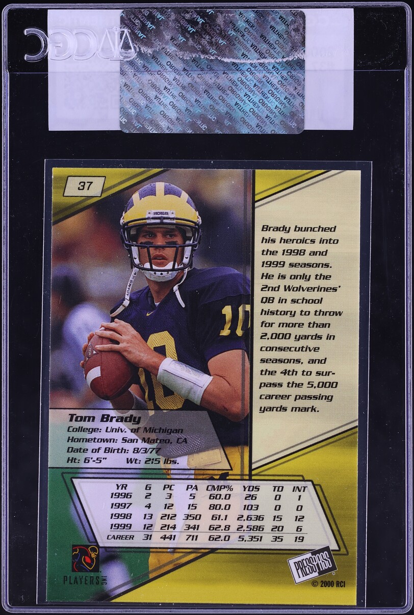 2000 Press Pass Football Tom Brady ROOKIE #37 CGC AUTH