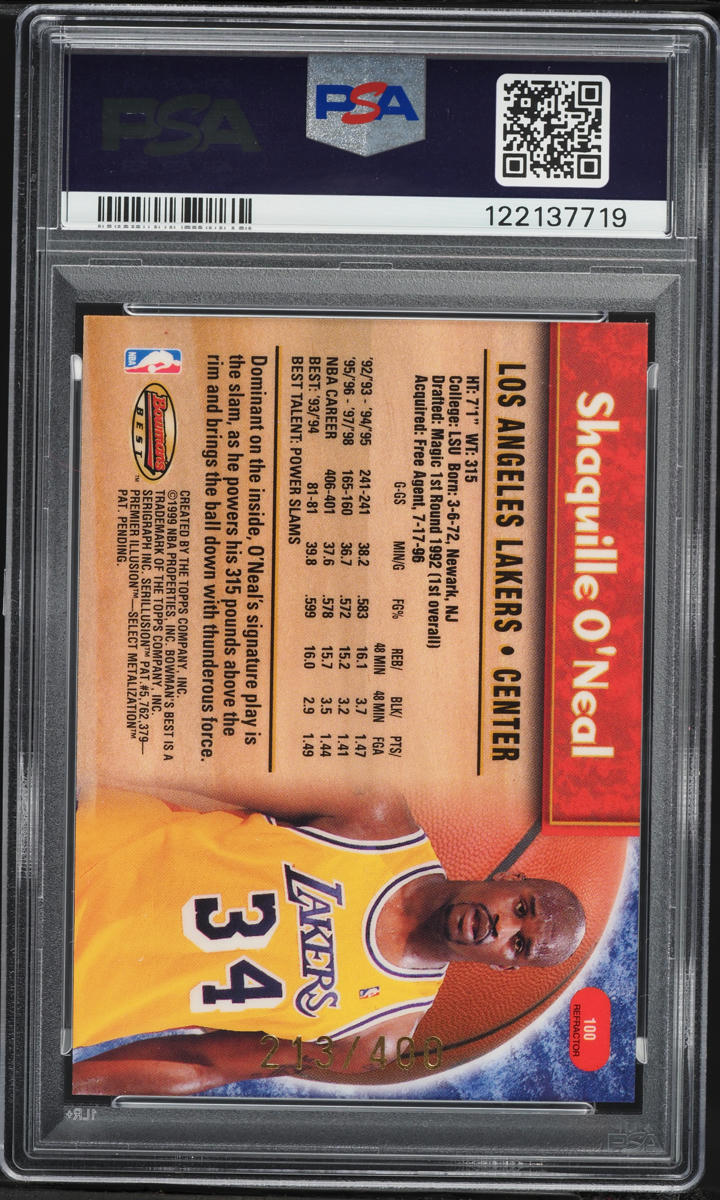 1998 Bowman's Best Refractor Shaquille O'Neal /400 #100 PSA 9 MINT