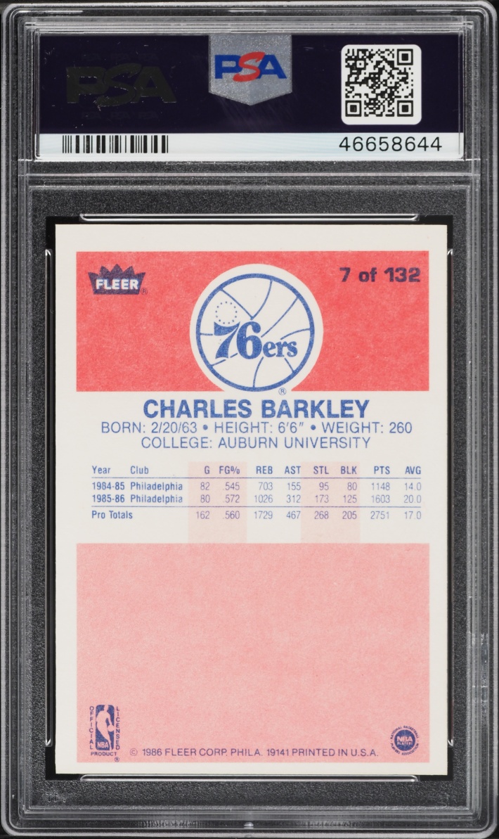 1986 Fleer Basketball Charles Barkley ROOKIE #7 PSA 9 MINT