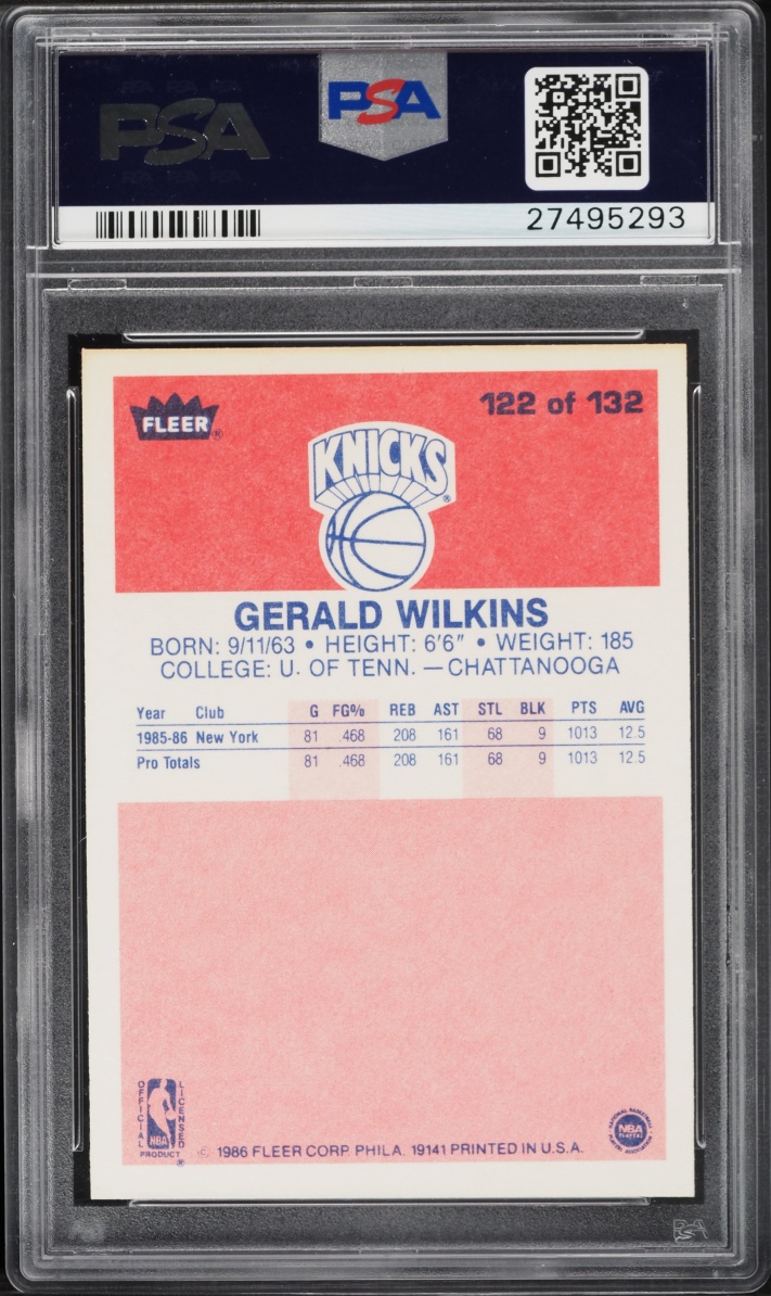 1986 Fleer Basketball Gerald Wilkins ROOKIE #122 PSA 9 MINT