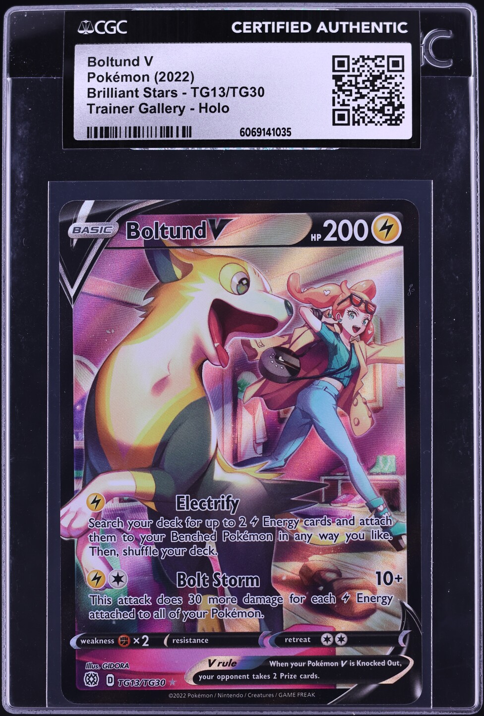 2022 Pokemon Sword & Shield Brilliant Stars Full Art Boltund V #TG13 CGC AUTH