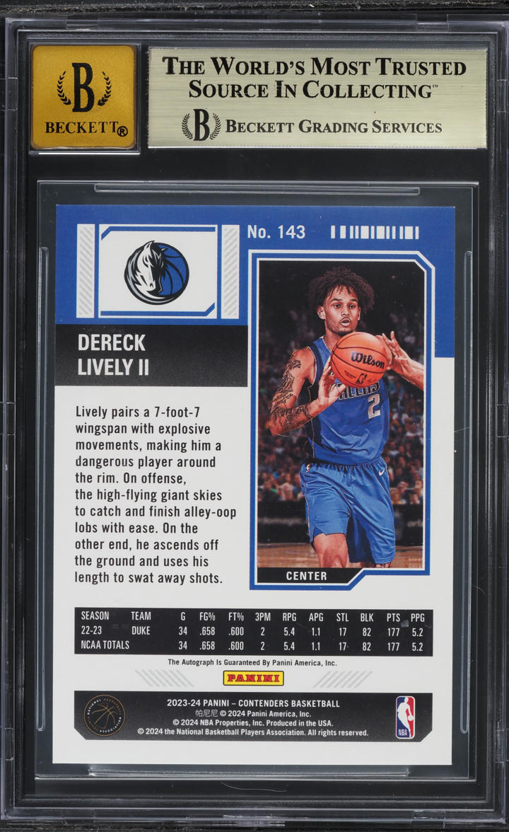 2023 Panini Contenders Dereck Lively II ROOKIE AUTO #143 BGS 9.5 GEM MINT