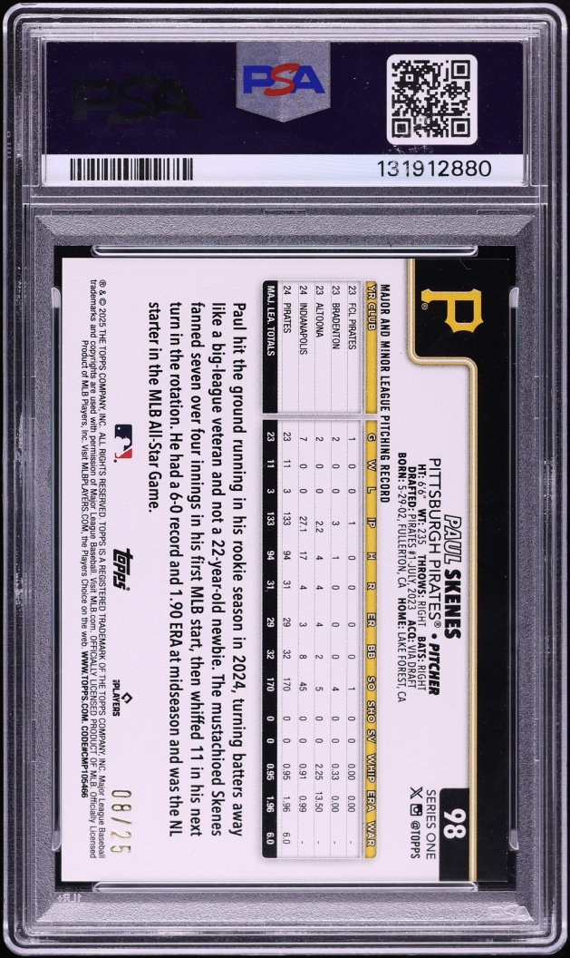 2025 Topps Celebration Big Head Variation Orange Paul Skenes /25 #98 PSA 9 MINT