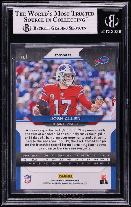 2020 Panini Prizm Black Finite Josh Allen 1/1 #1 BGS 9 MINT - Photo 2