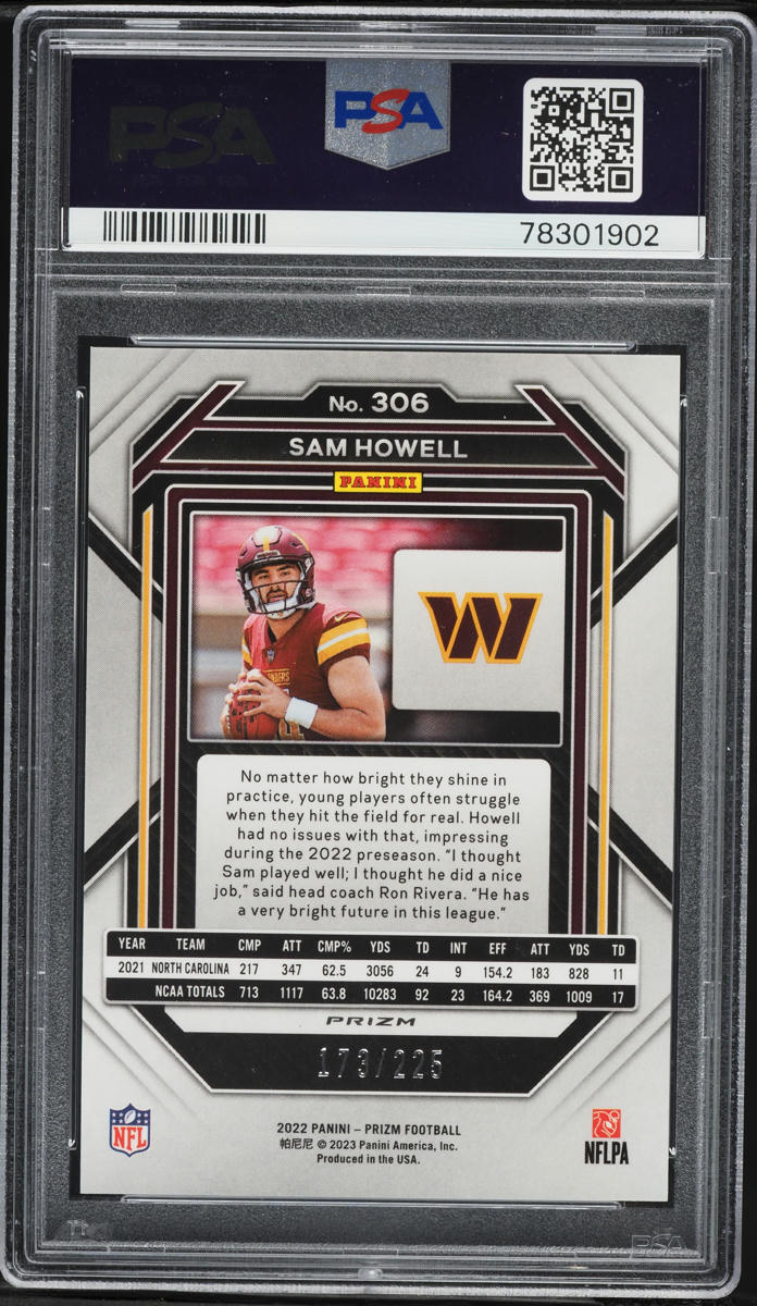 2022 Panini Prizm Purple Ice Sam Howell ROOKIE /225 #306 PSA 9 MINT