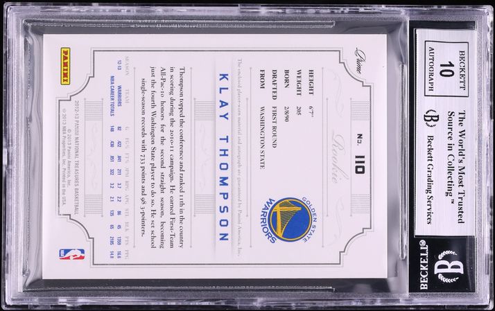 2012 National Treasures Klay Thompson ROOKIE PATCH AUTO /199 #110 BGS 9 MINT - Photo 2