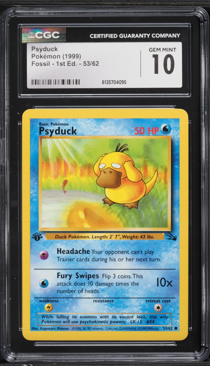 1999 Pokemon Fossil 1st Edition Psyduck #53 CGC 10 GEM MINT