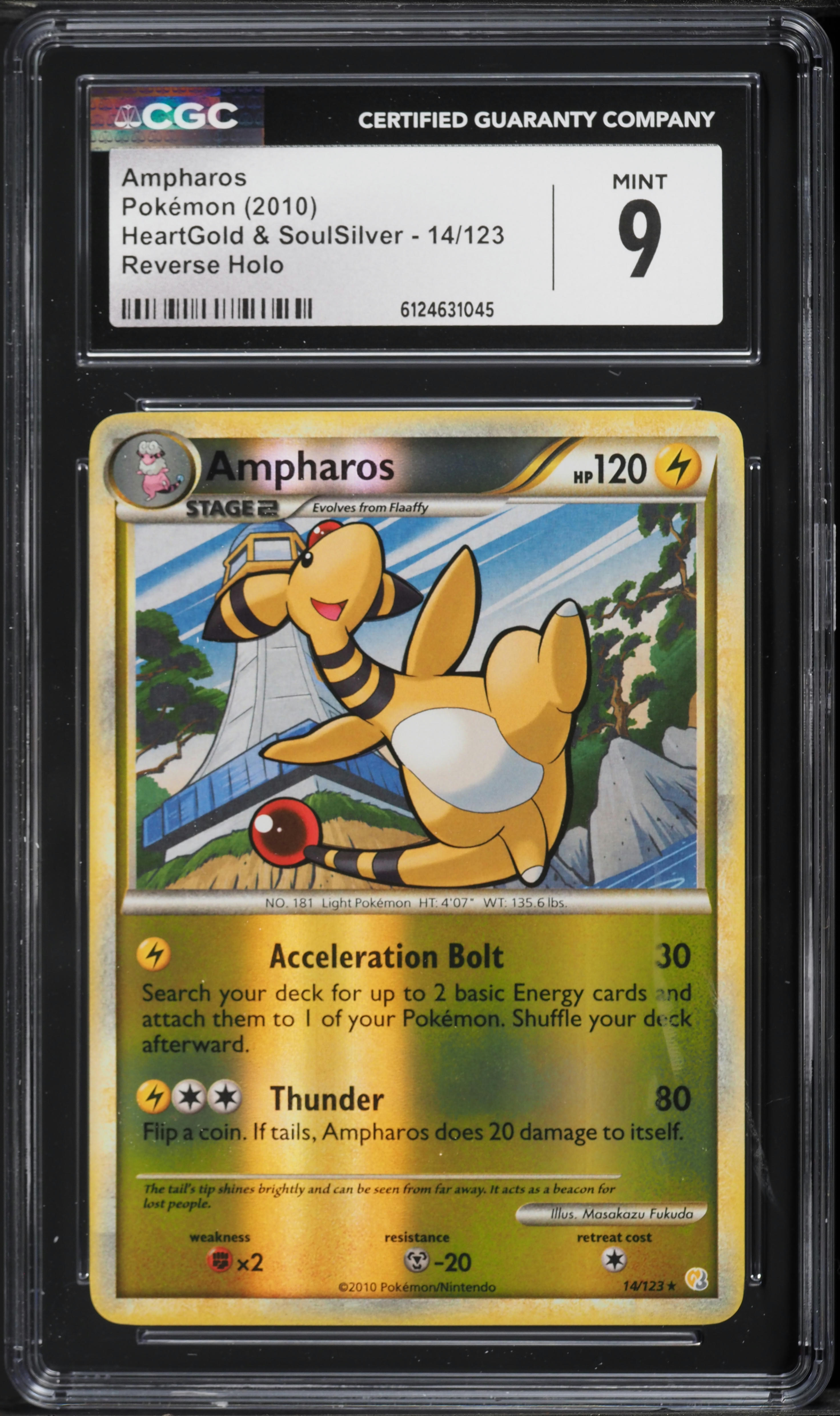 2010 Pokemon HeartGold & SoulSilver Reverse Holo Ampharos #14 CGC 9 MINT
