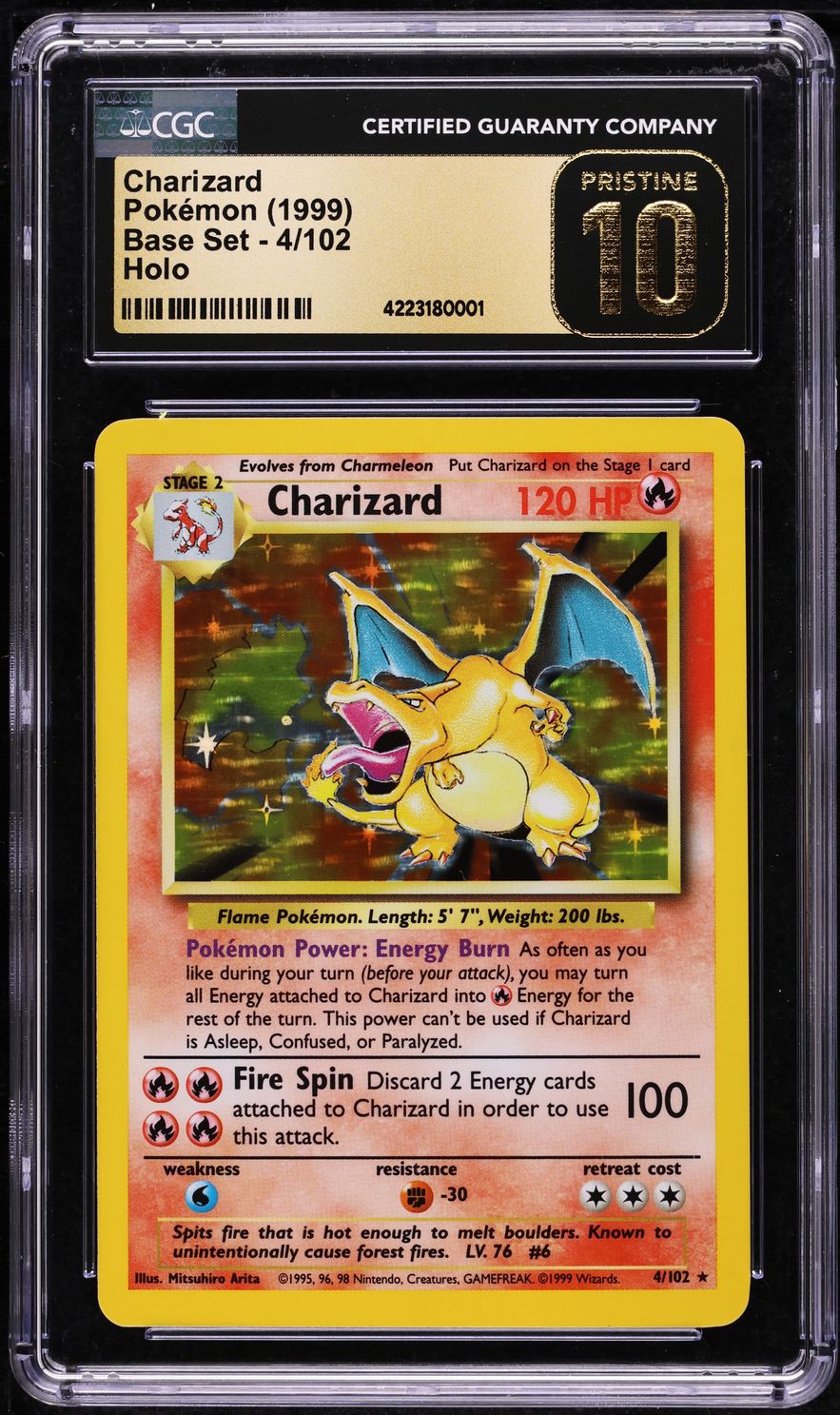 1999 Pokemon Base Set Holo Charizard #4 CGC 10 PRISTINE