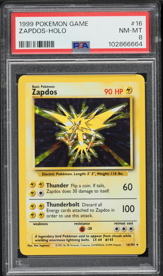 1999 Pokemon Base Set Holo Zapdos #16 PSA 8 NM-MT