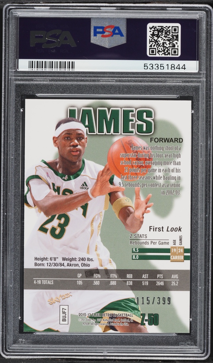 2012 Fleer Retro Z-Force Rave LeBron James /399 #Z-50 PSA 9 MINT