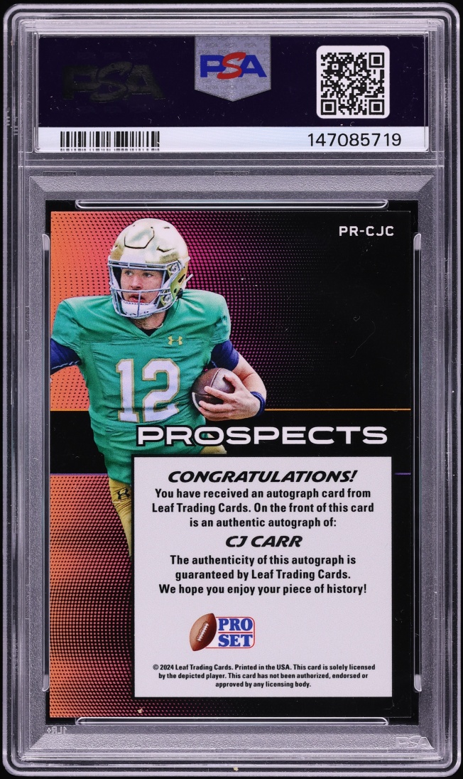 2024 Leaf Pro Set Metal Prospects Lenticulars CJ Carr ROOKIE AUTO DNA 10 #PR-CJC PSA 8 NM-MT